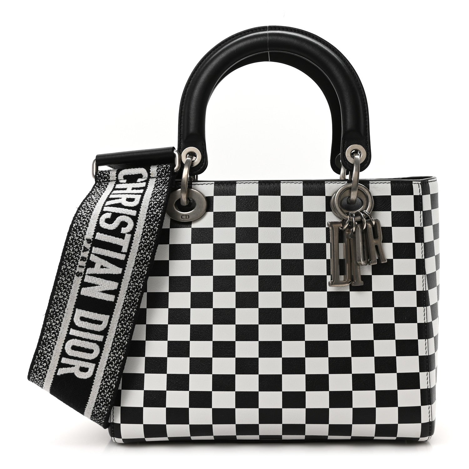 Christian Dior Calfskin Checkered Medium Lady Dior Black White 1 of 10