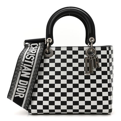 Christian Dior Calfskin Checkered Medium Lady Dior Black White 1 of 10
