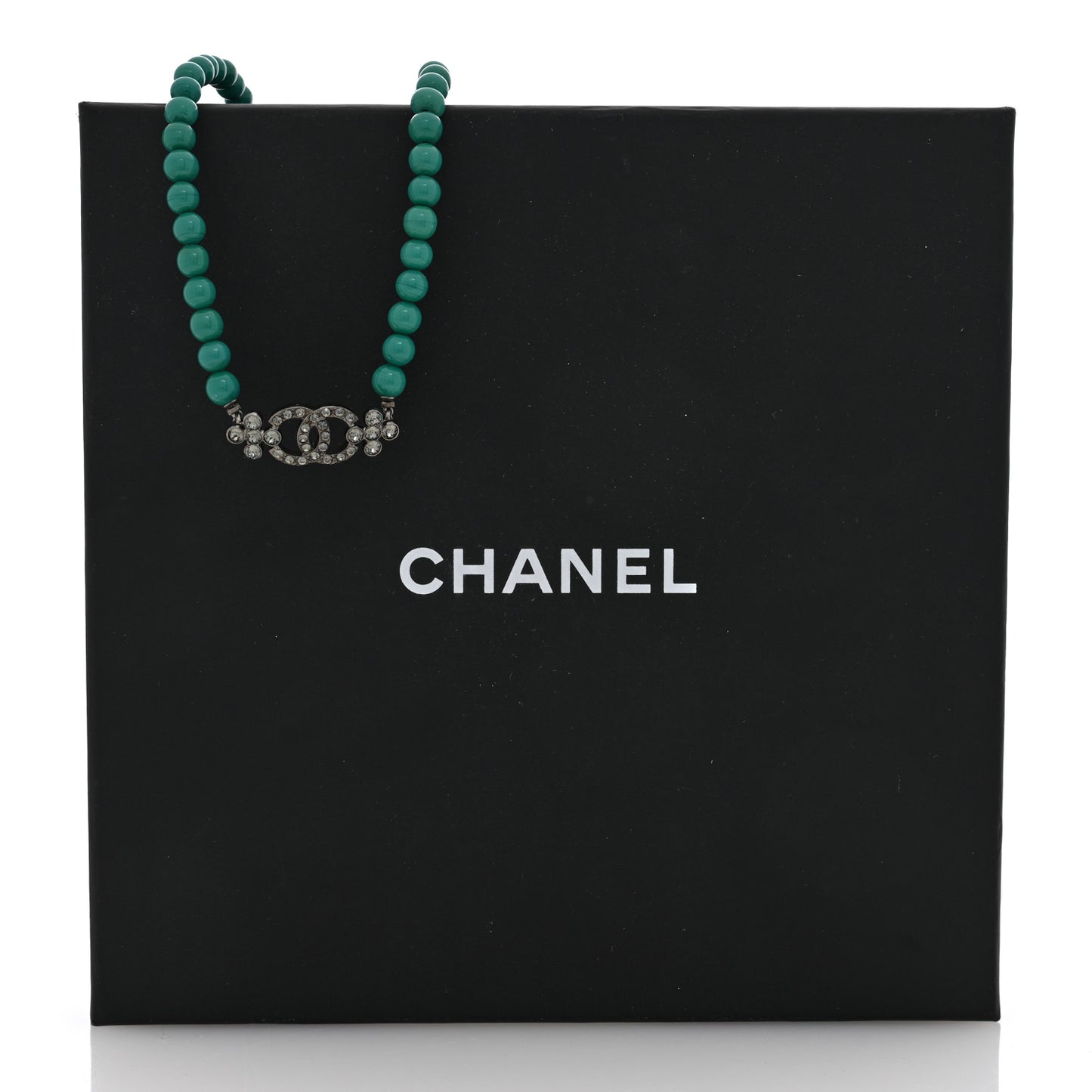 Crystal Bead CC Choker Necklace Turquoise Ruthenium