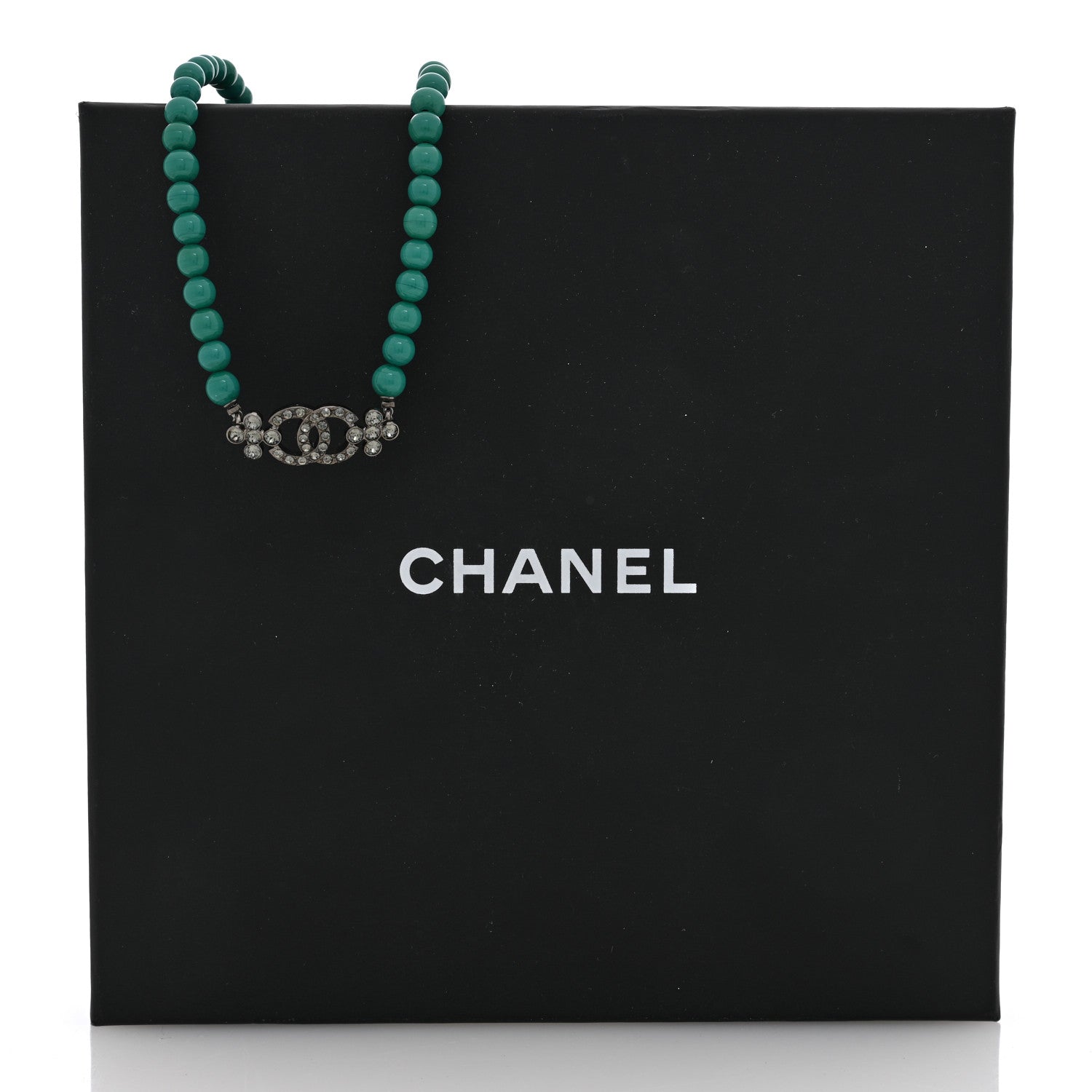 Chanel Crystal Bead CC Choker Necklace Turquoise Ruthenium 5 of 5