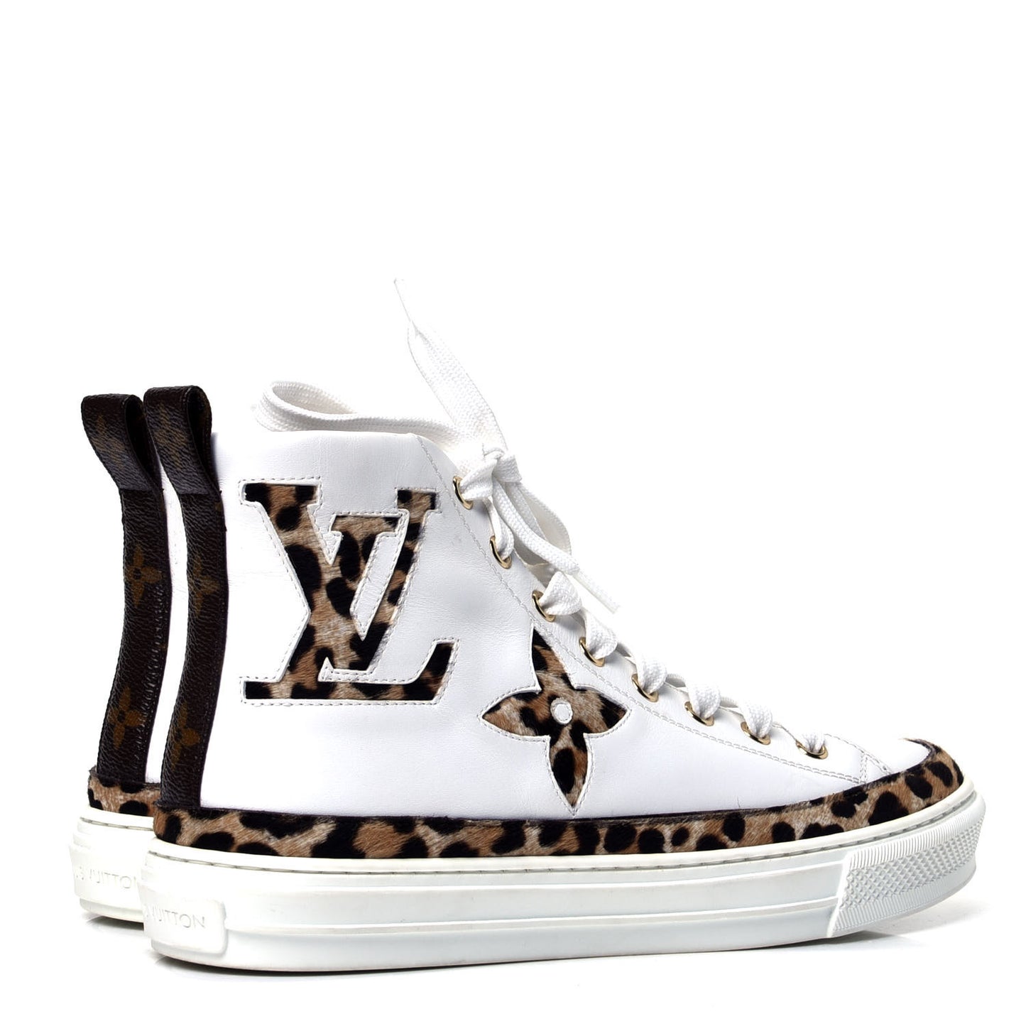 Pony Hair Leopard Calfskin Monogram Giant Stellar Sneaker Boots 37 White