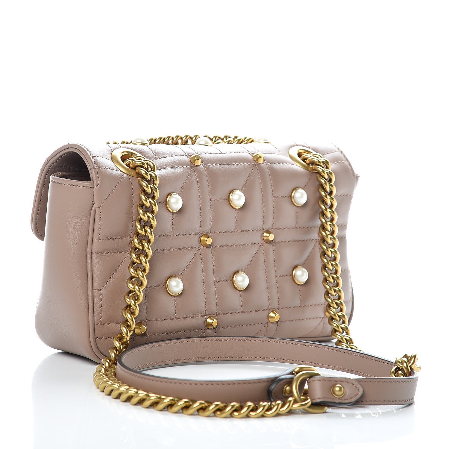 Gucci Calfskin Matelasse Studded Mini Pearly GG Marmont Shoulder Bag Porcelain Rose 3 of 9