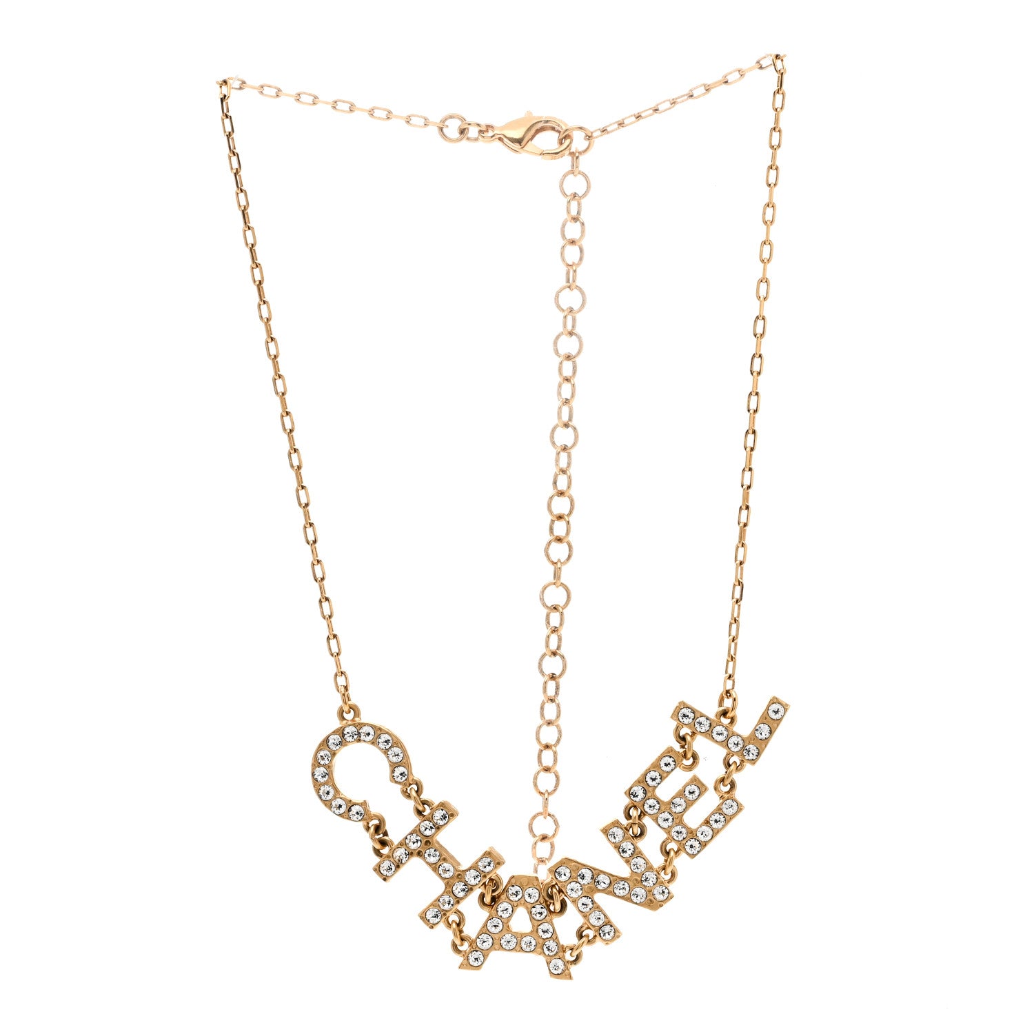 Chanel Metal Crystal 90's Icon Logo Necklace Gold 3 of 6