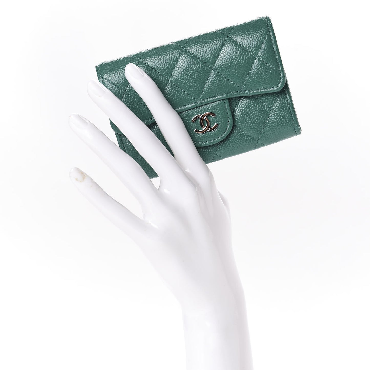 Caviar Quilted Card Holder Wallet Green