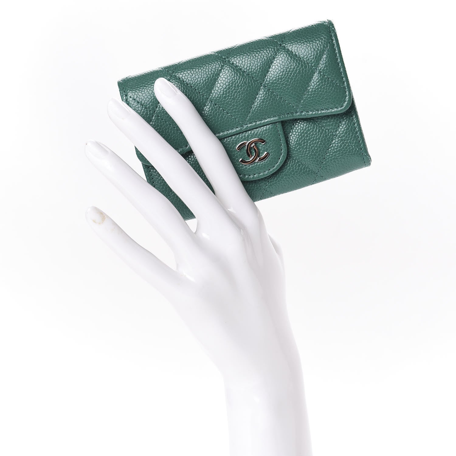Chanel Caviar Quilted Card Holder Wallet Green 2 of 10