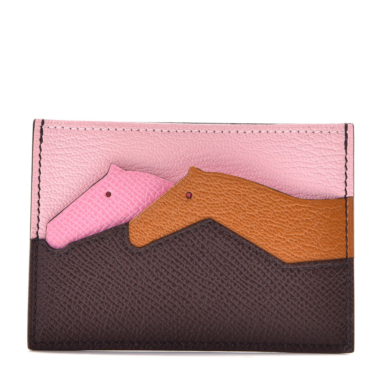 Hermes Epsom Chevre Mysore Les Petits Chevaux Card Holder Rouge Sellier Caramel Pink Rose Sakura 1 of 6
