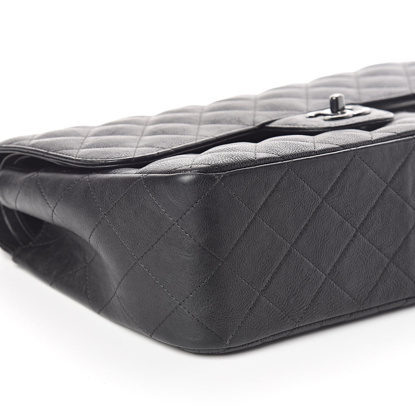 Crumpled Calfskin Quilted Jumbo Double Flap So Black