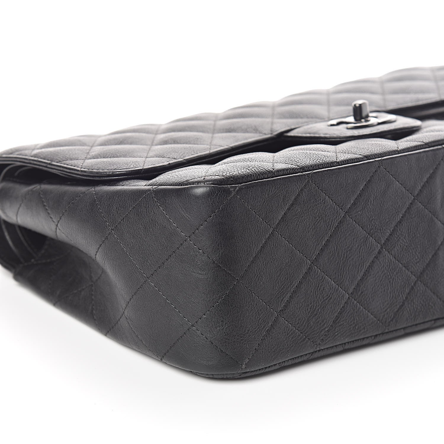 Chanel Crumpled Calfskin Quilted Jumbo Double Flap So Black 8 of 15