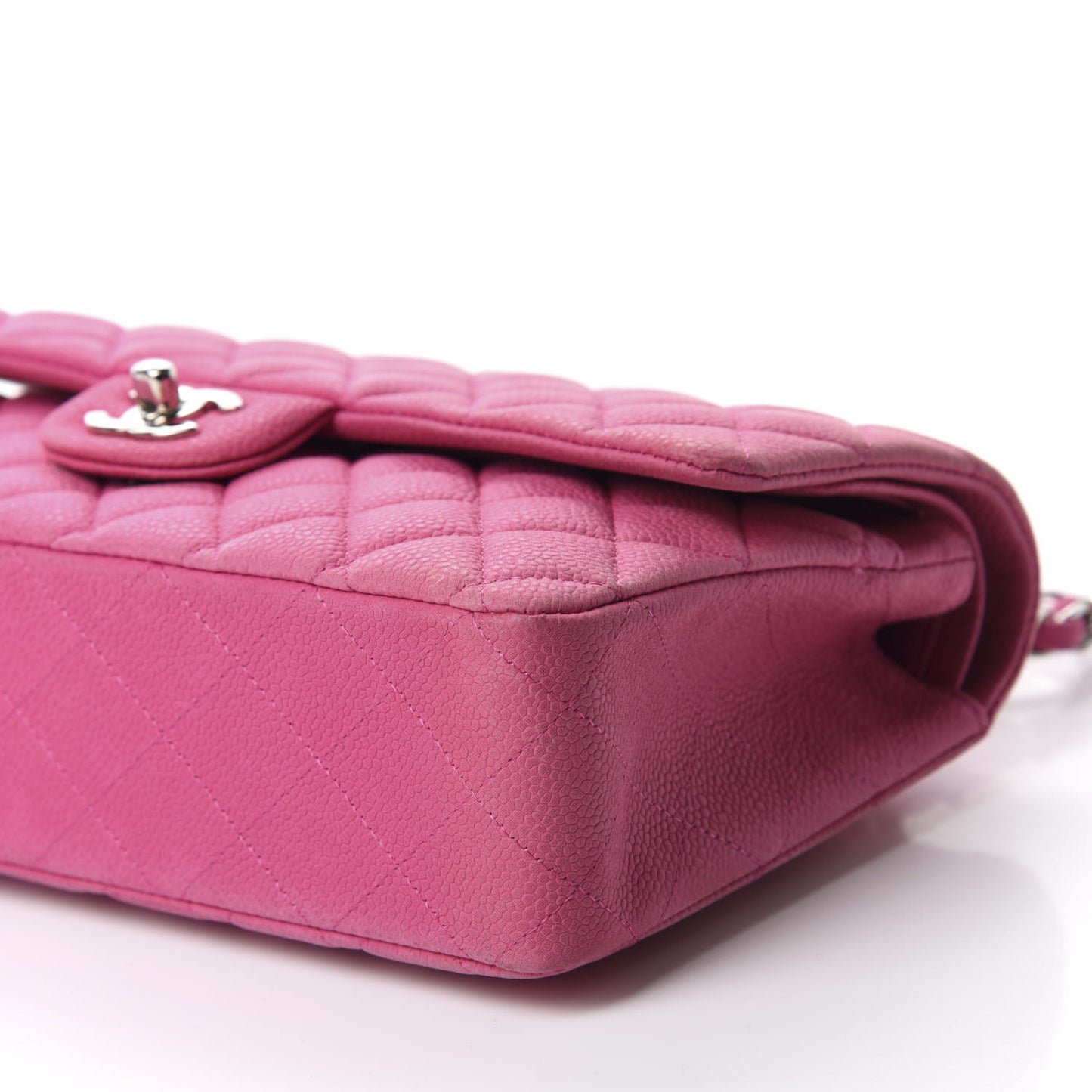 Iridescent Caviar Quilted Medium Double Flap Pink