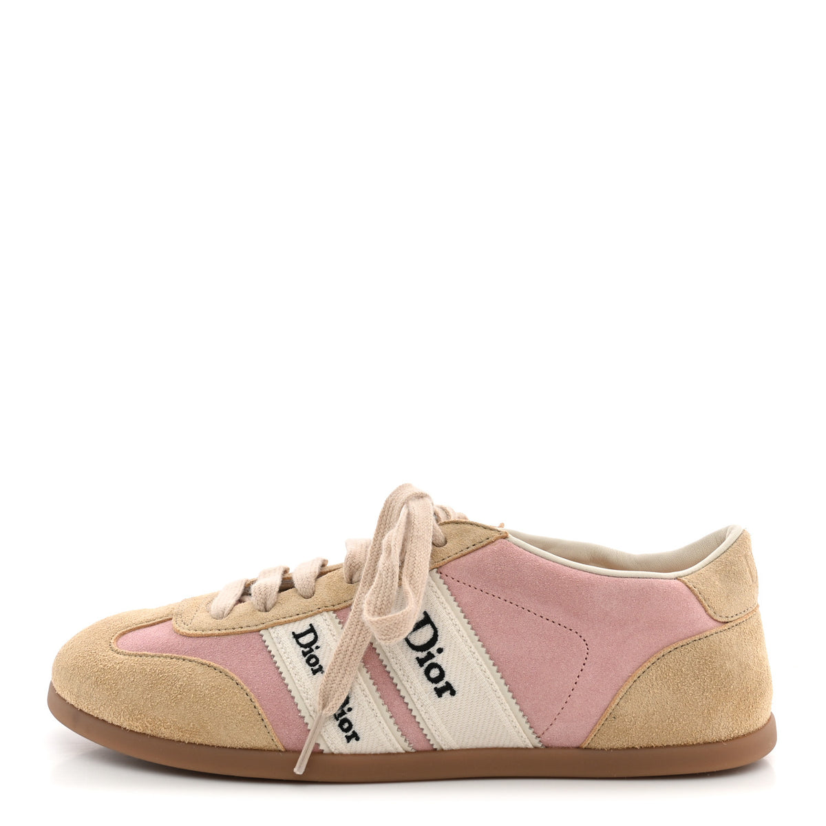 Christian Dior Suede Calfskin Ribbon Low Top Sneakers 37.5 Beige Pink 1 of 8