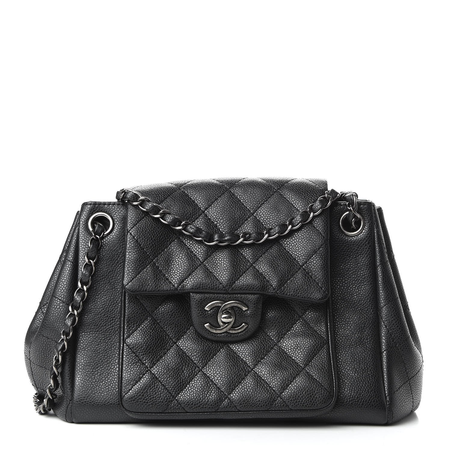 Chanel Caviar Quilted CC Accordion Shopping Bag Black 1 of 9