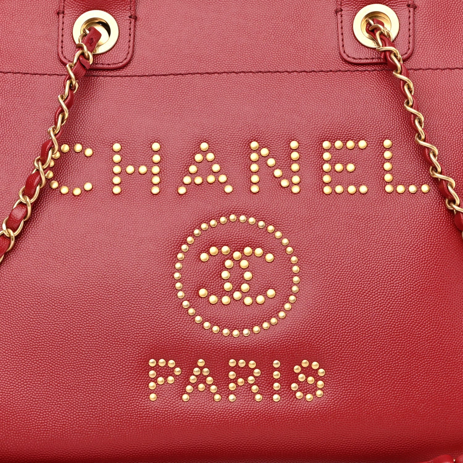 Chanel Caviar Small Studded Deauville Tote Red 8 of 12