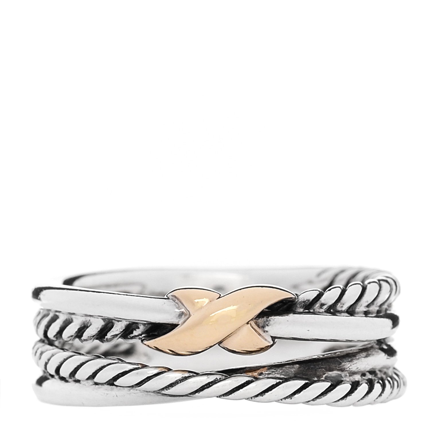 David Yurman Sterling Silver 18K Yellow Gold 6mm X Crossover Ring 54 6.75 1 of 5