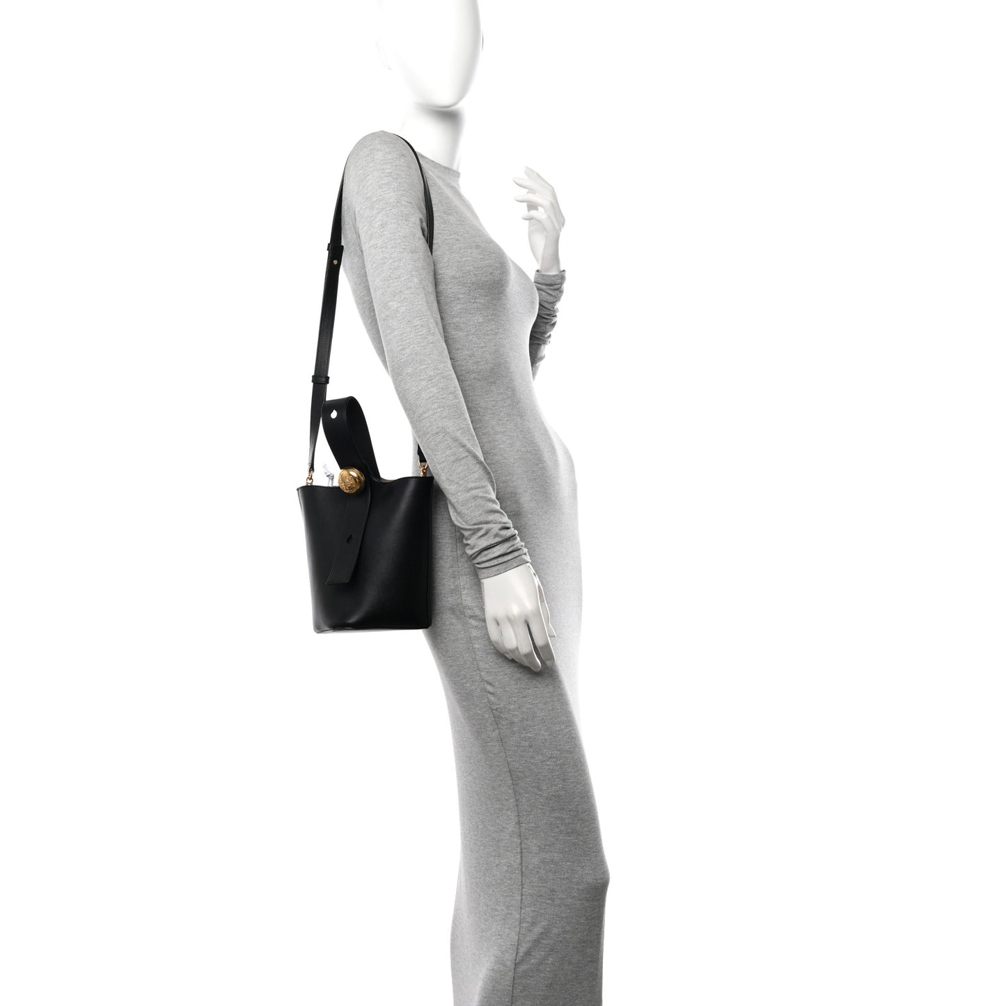 Soft Grained Calfskin Mini Pebble Bucket Bag Black