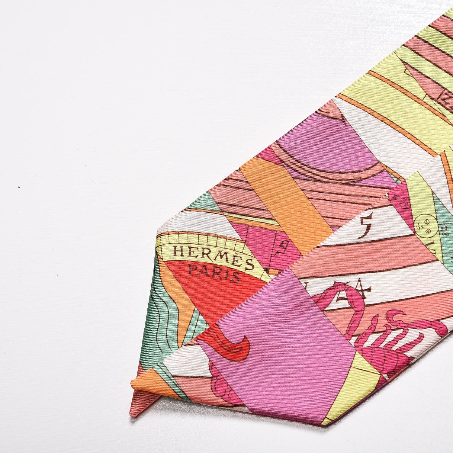 Hermes Silk Astrologie Twilly Rose Corail Vert Fluo 5 of 5