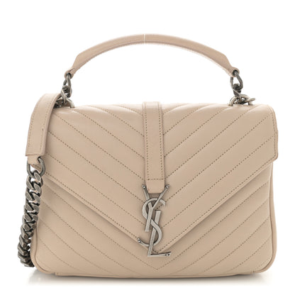 Saint Laurent Sheepskin Matelasse Chevron Monogram Medium College Bag Dark Beige 1 of 17