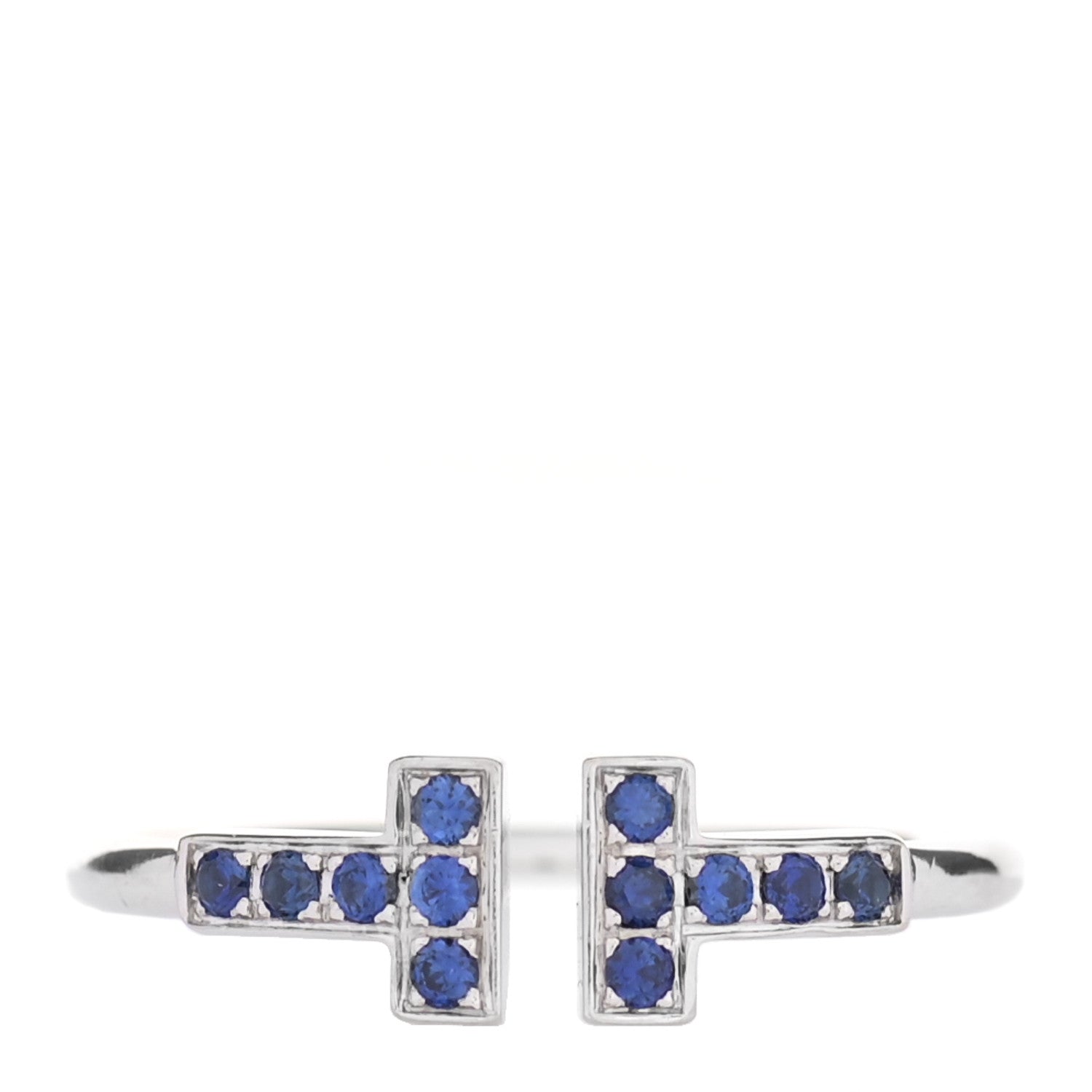 Tiffany 18K White Gold Blue Sapphire T Wire Ring 52 6 1 of 5