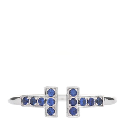 Tiffany 18K White Gold Blue Sapphire T Wire Ring 52 6 1 of 5
