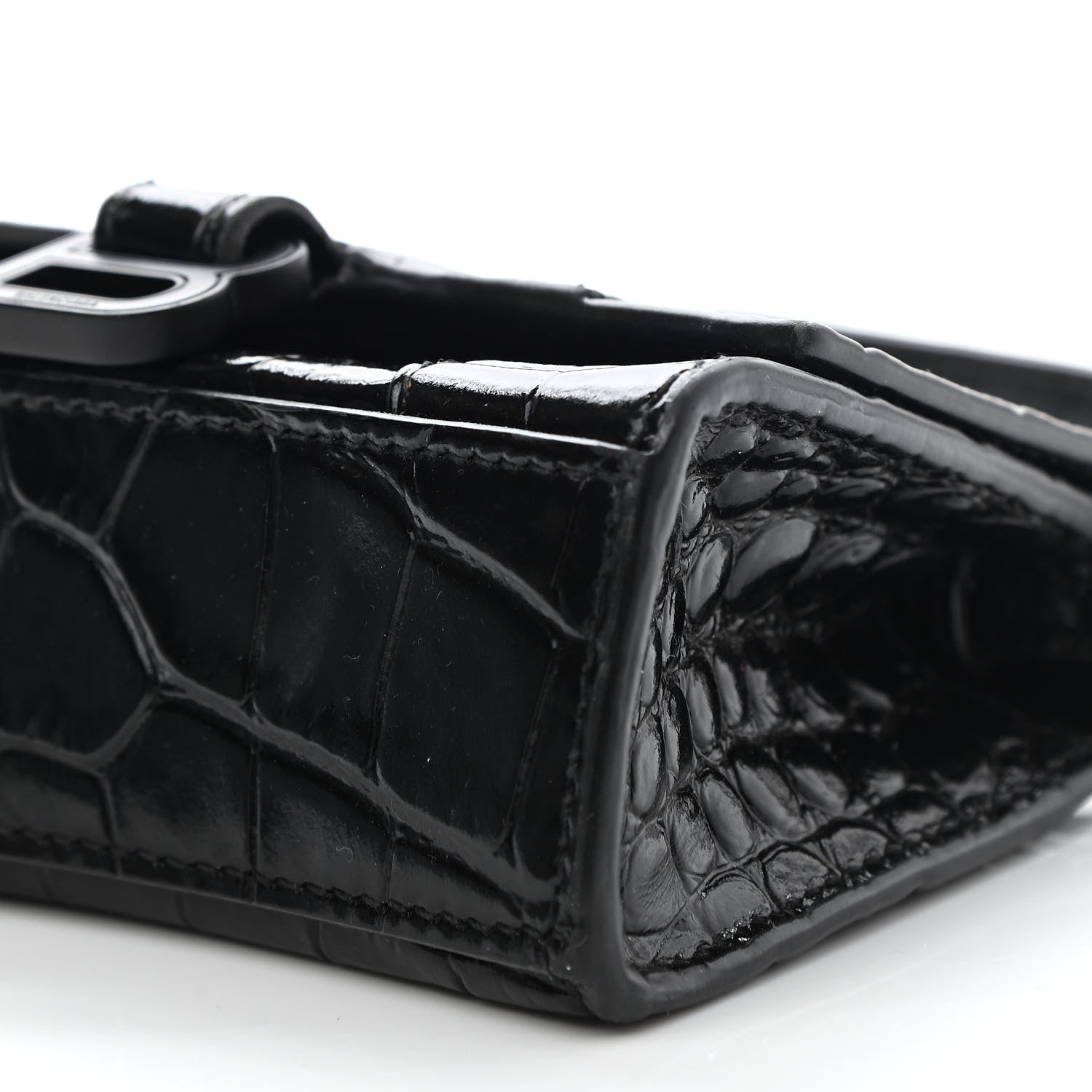 Balenciaga Shiny Calfskin Monochrome Crocodile Embossed Hourglass Top Handle Bag Mini Black 10 of 10