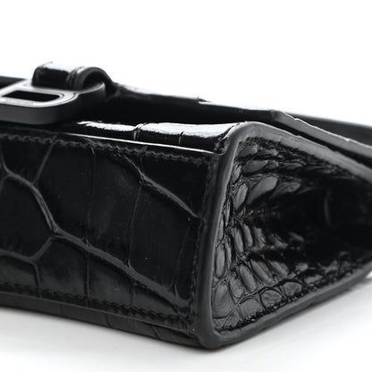 Balenciaga Shiny Calfskin Monochrome Crocodile Embossed Hourglass Top Handle Bag Mini Black 10 of 10