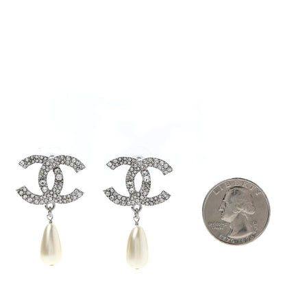 Chanel Crystal Pearl CC Drop Darling Bows Earrings Silver Pearly White 2 of 5