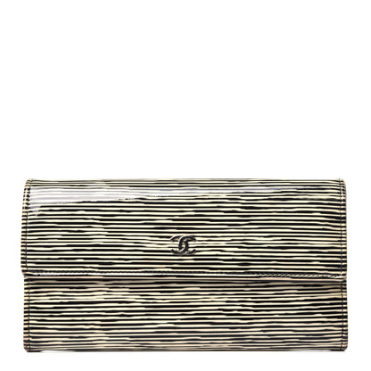 Chanel Patent Calfskin Striped Long Flap Wallet Black 1 of 12