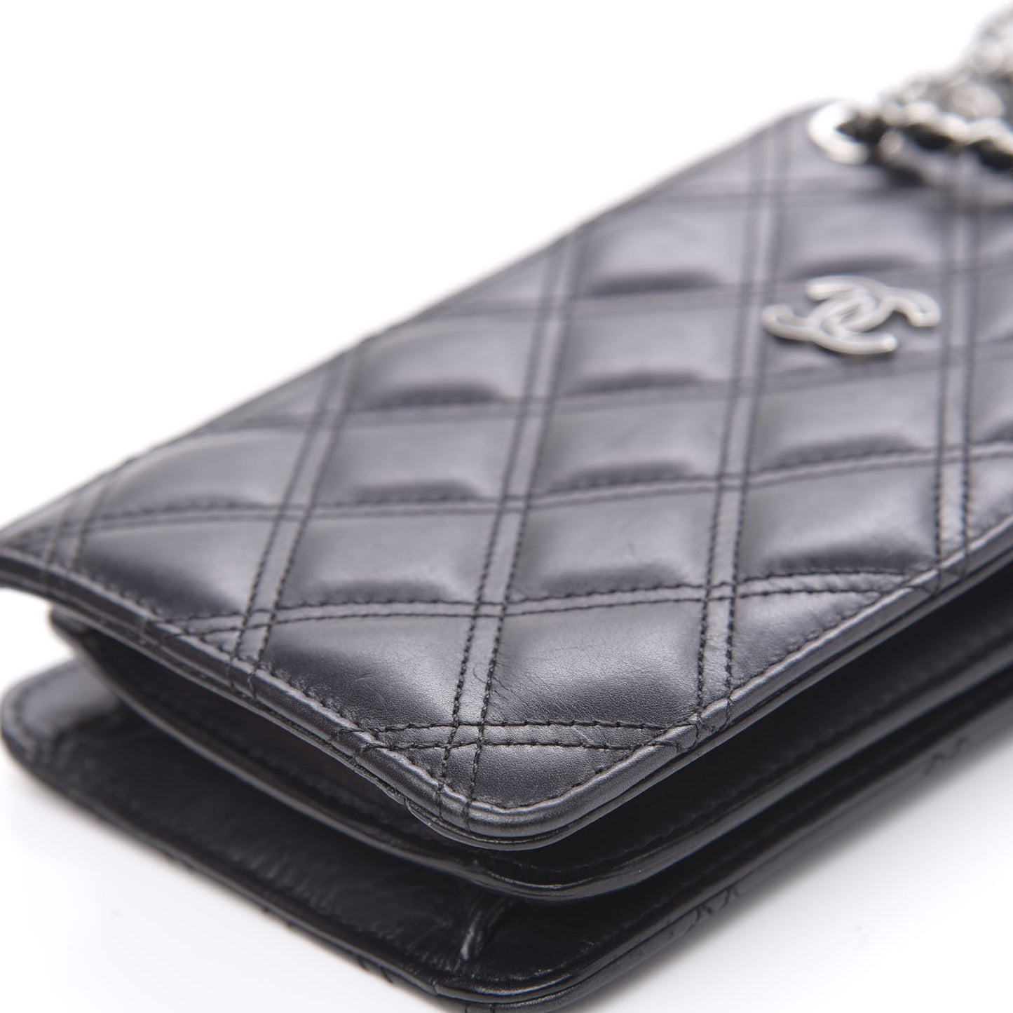 Calfskin Quilted Crossbody CC Phone Holder Black