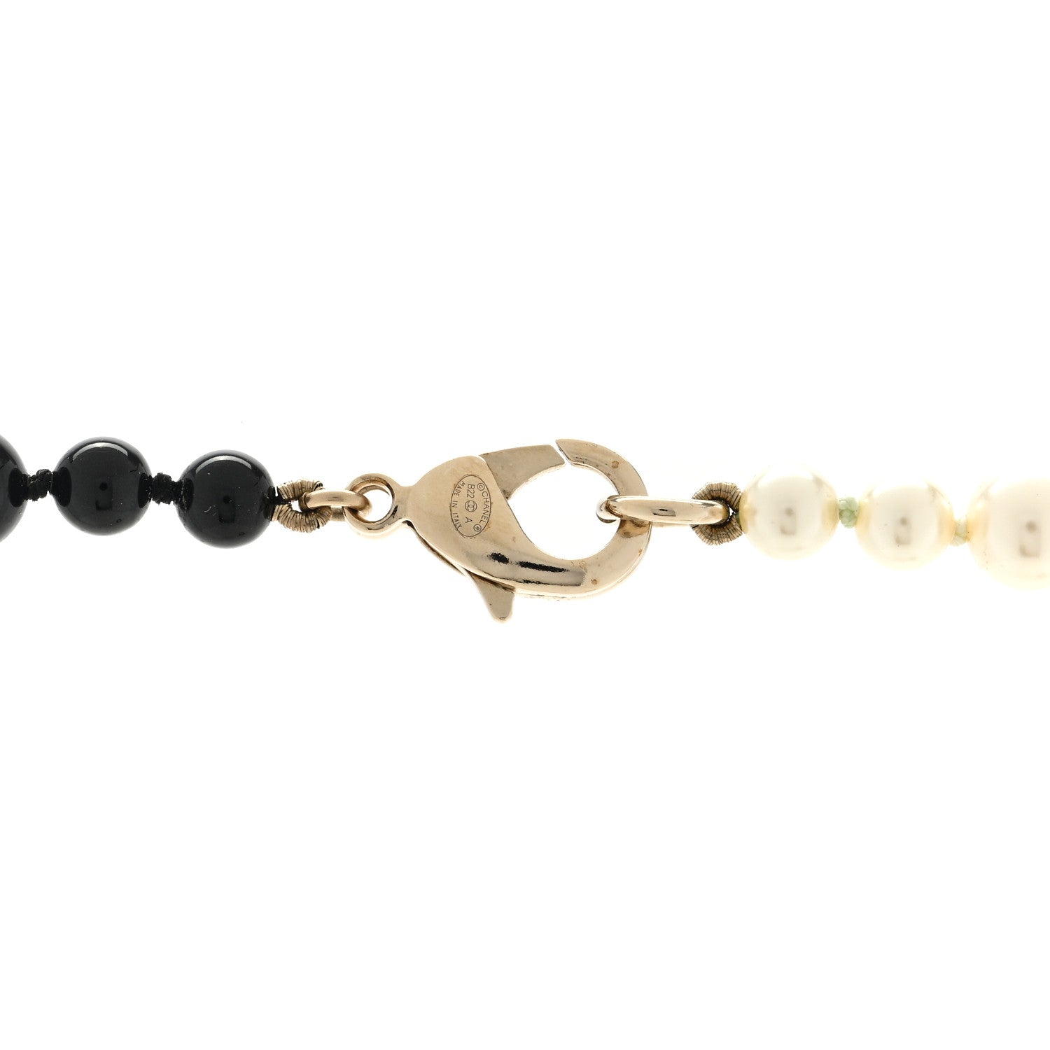 Chanel Metal Enamel Pearl Beaded Cha-Nel Logo CC Long Necklace Black White 4 of 4