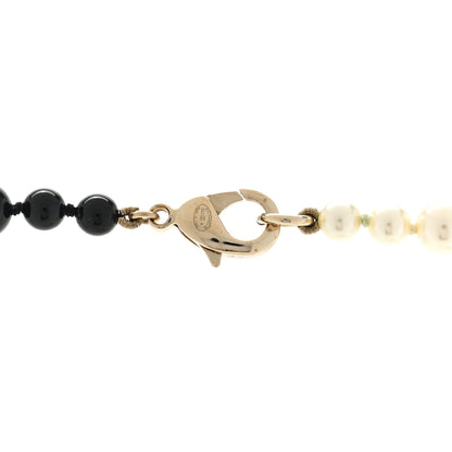 Chanel Metal Enamel Pearl Beaded Cha-Nel Logo CC Long Necklace Black White 4 of 4