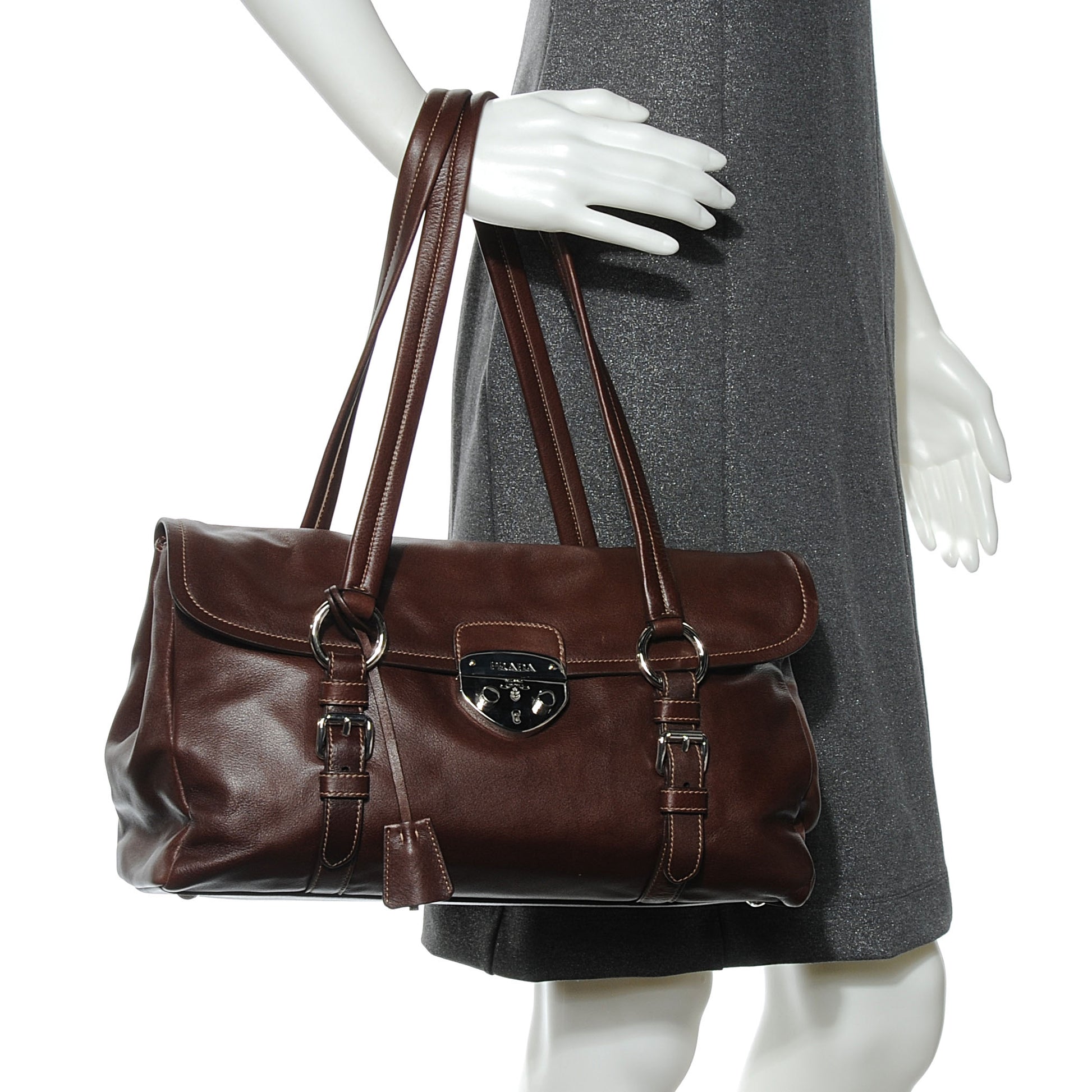 Prada Soft Calf Flap Shoulder Bag Nocciolo 2 of 8