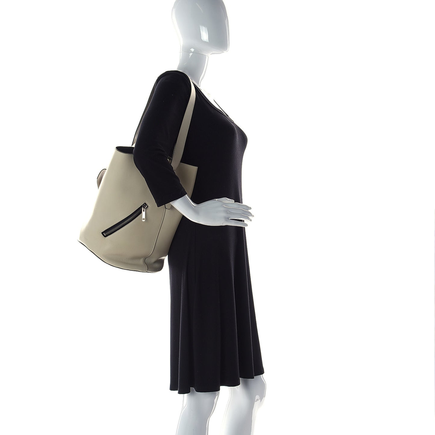 Natural Calfskin Biker Bucket Shoulder Bag White