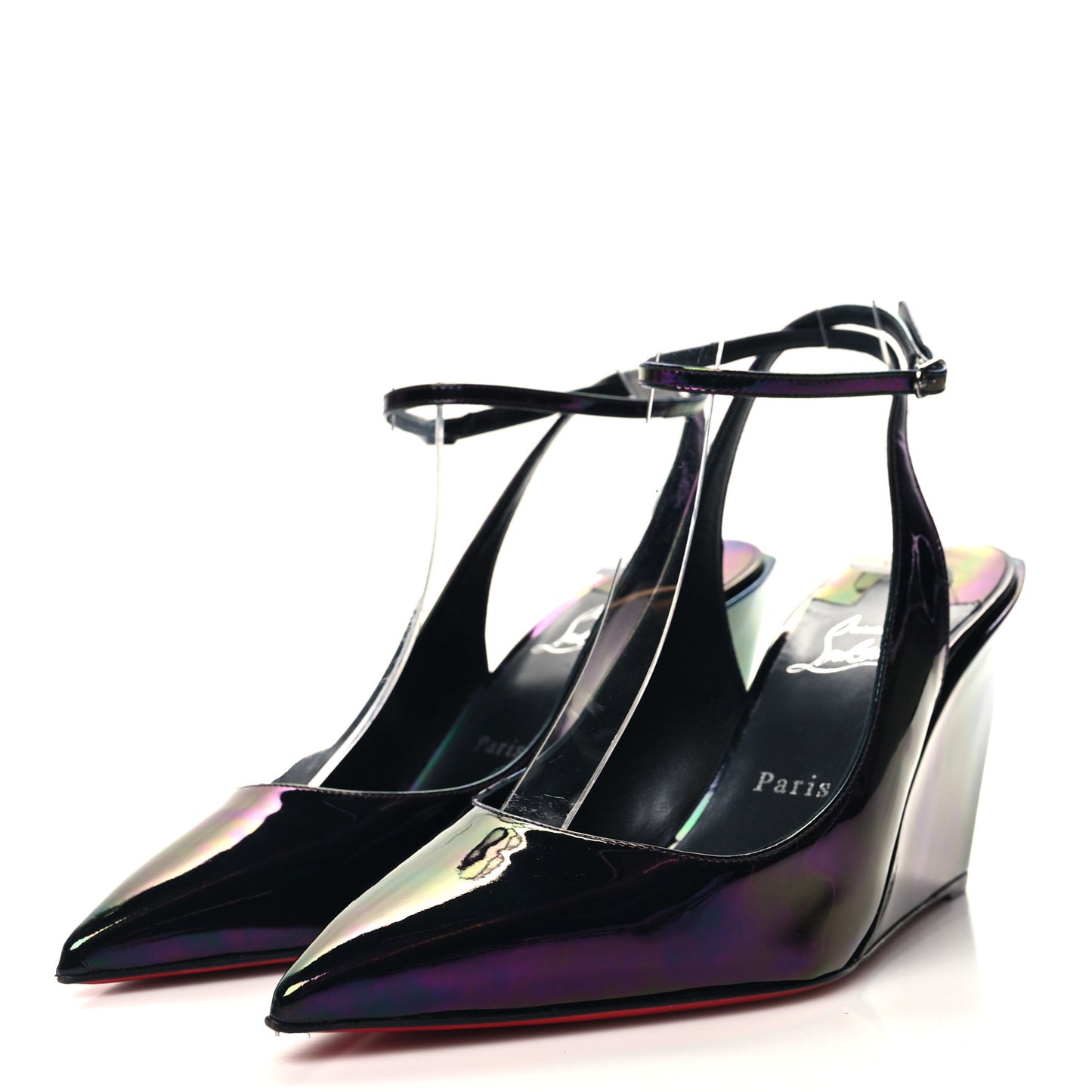 Patent Iridescent Sling Condorage 85 Wedge Pumps 39 Black