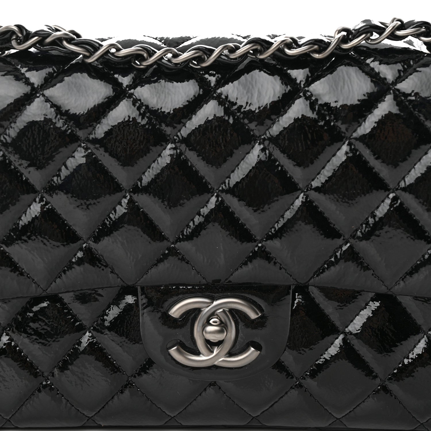 Chanel Crumpled Patent Quilted Medium Double Flap Black 8 of 14