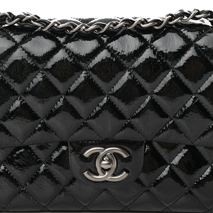 Chanel Crumpled Patent Quilted Medium Double Flap Black 8 of 14