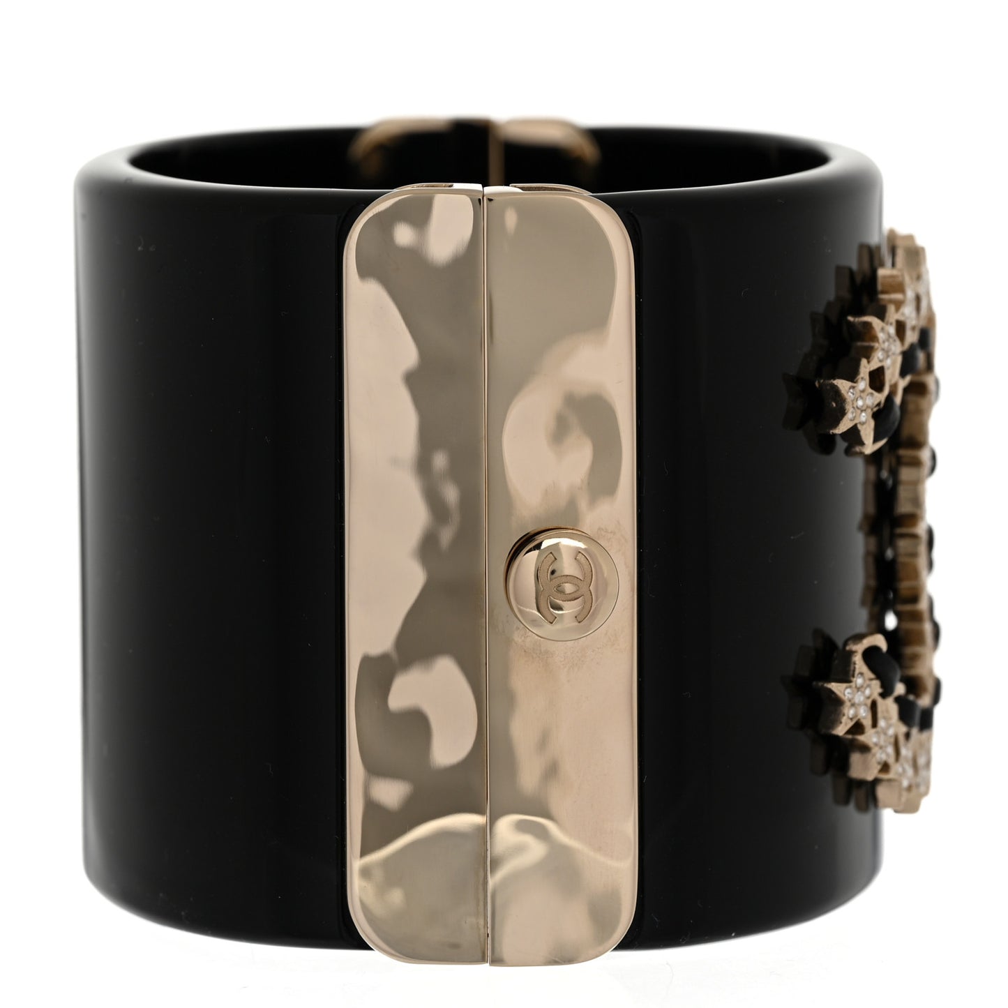 Resin Lambskin Crystal CC Star CC Cuff Black