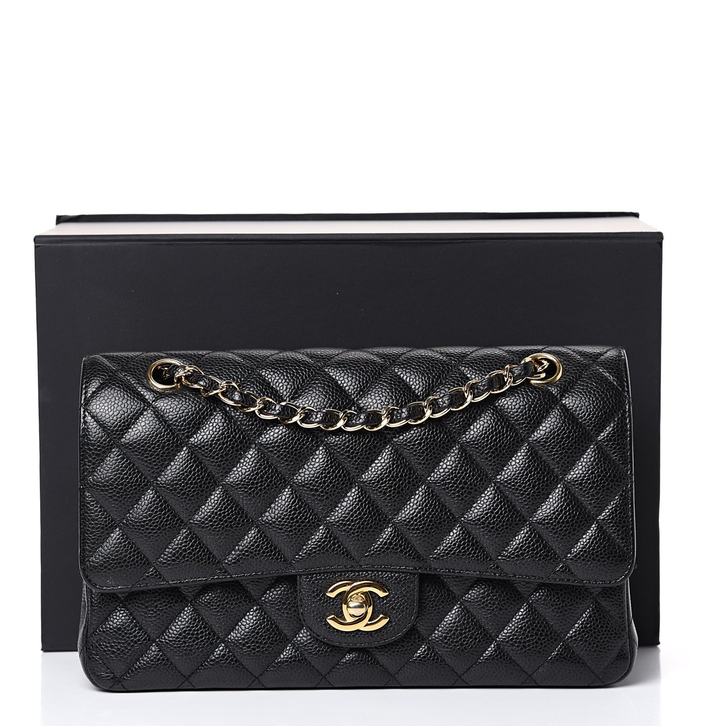 Caviar Quilted Medium Double Flap Black