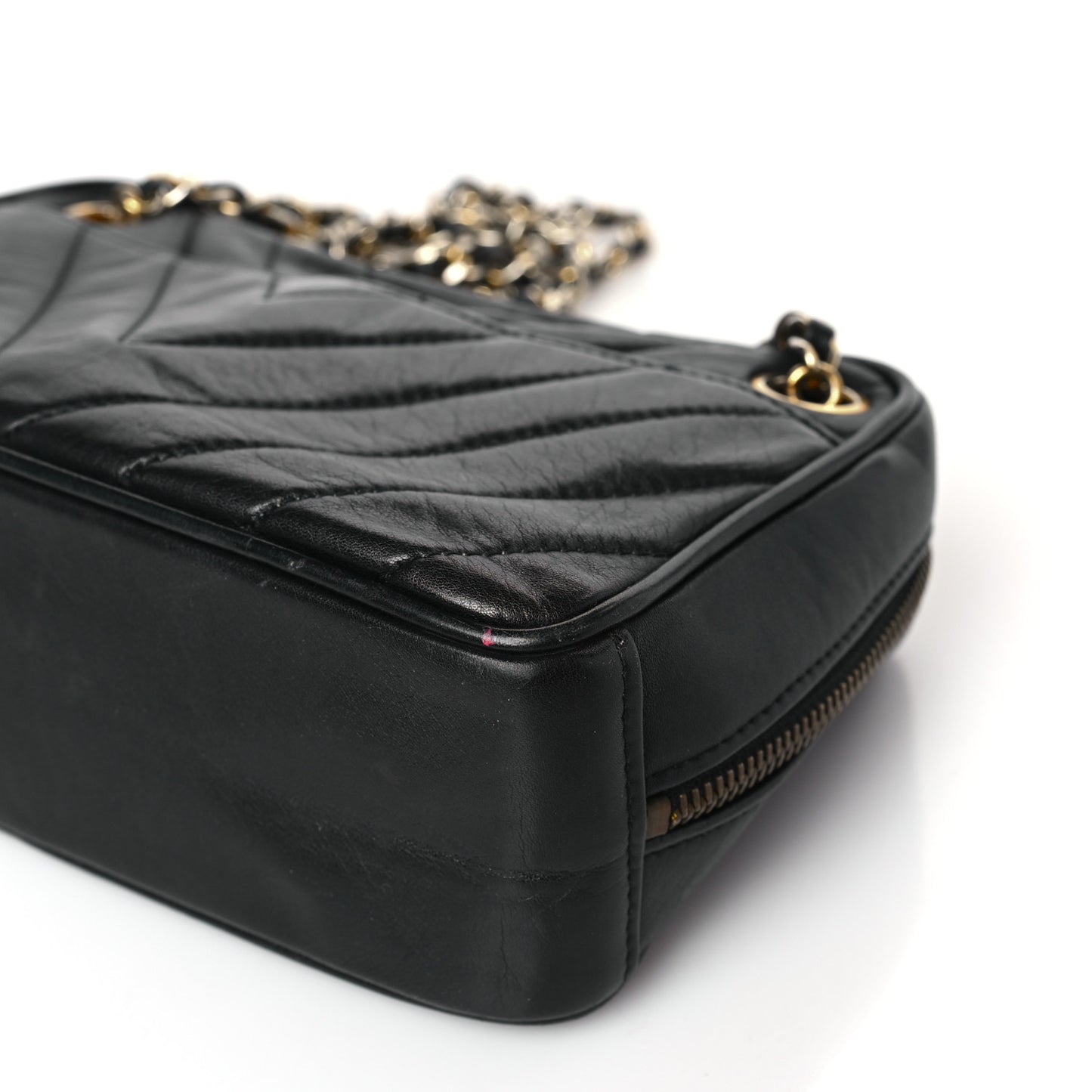 Lambskin Chevron Quilted Small Camera Case Black