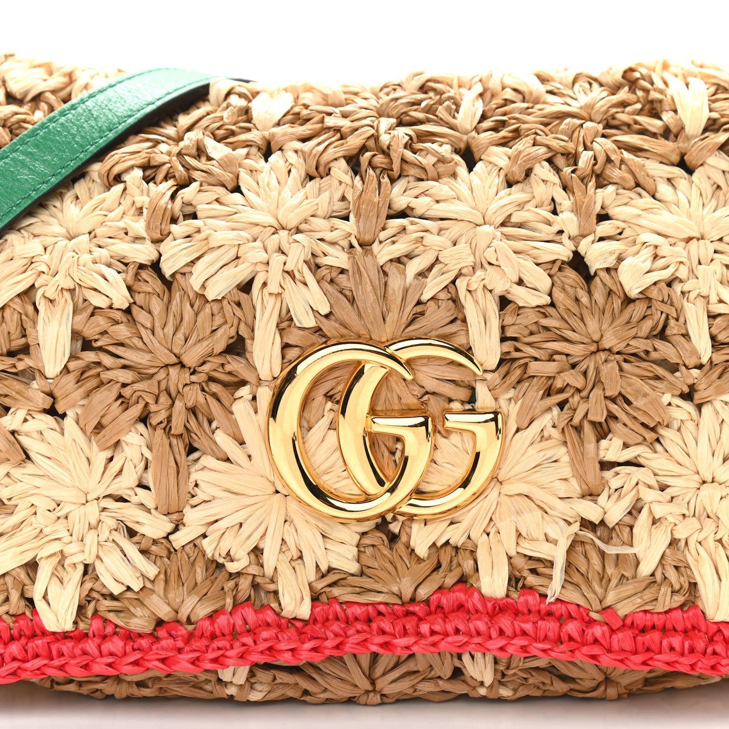 Raffia Azalea Calfskin Crochet Flower Small GG Marmont Shoulder Bag Natural Ecru Green Red New Shamarock