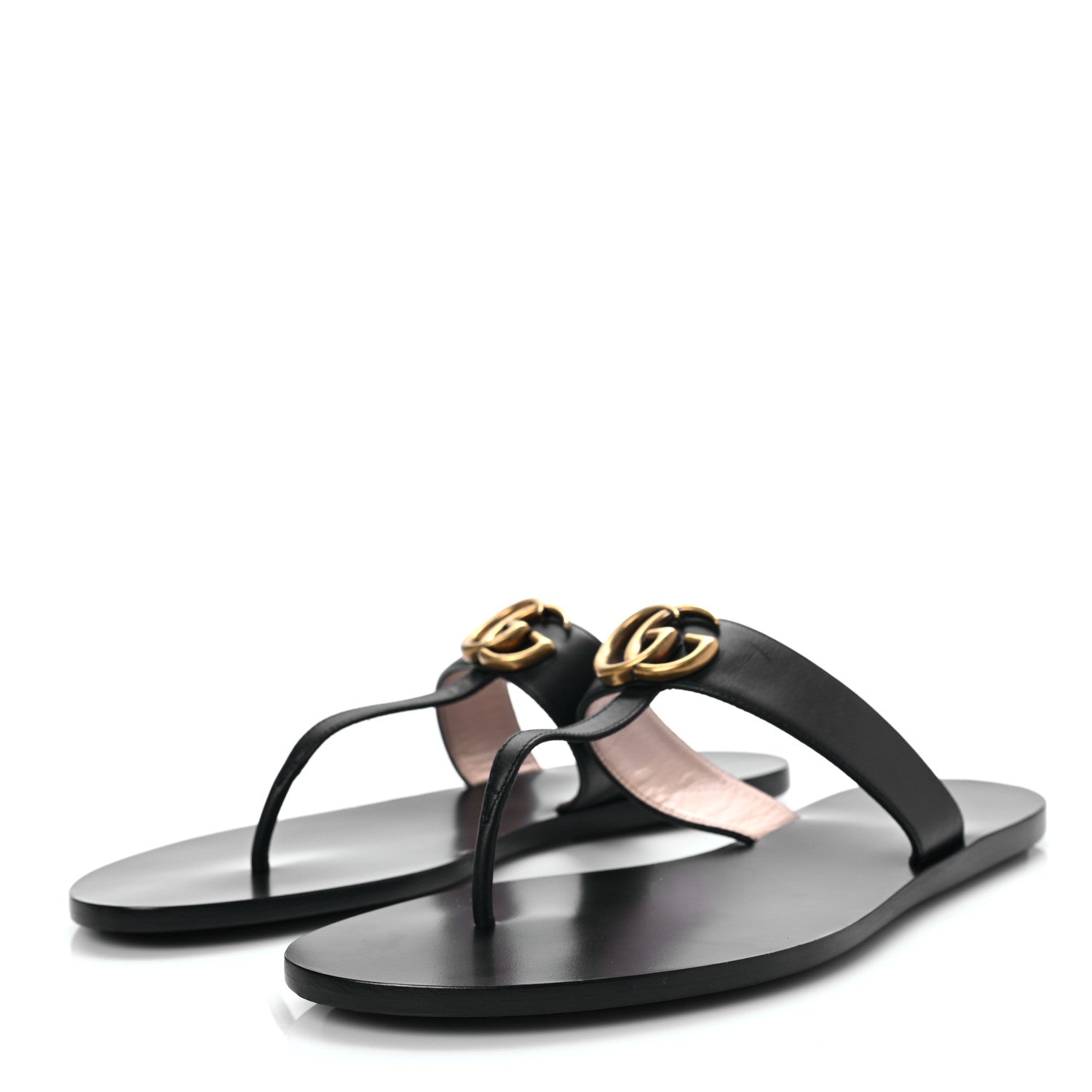 Gucci Calfskin GG Marmont Thong Sandals 41.5 Black 3 of 9