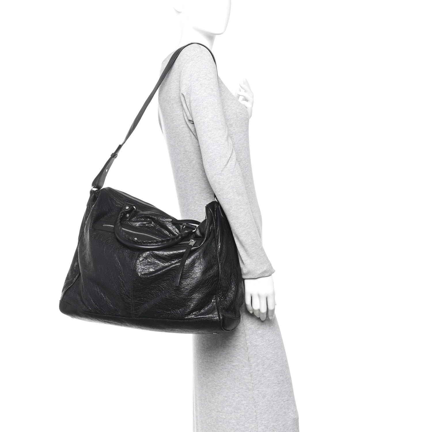 Balenciaga Agneau Classic Silver Hardware Weekender Black 2 of 12