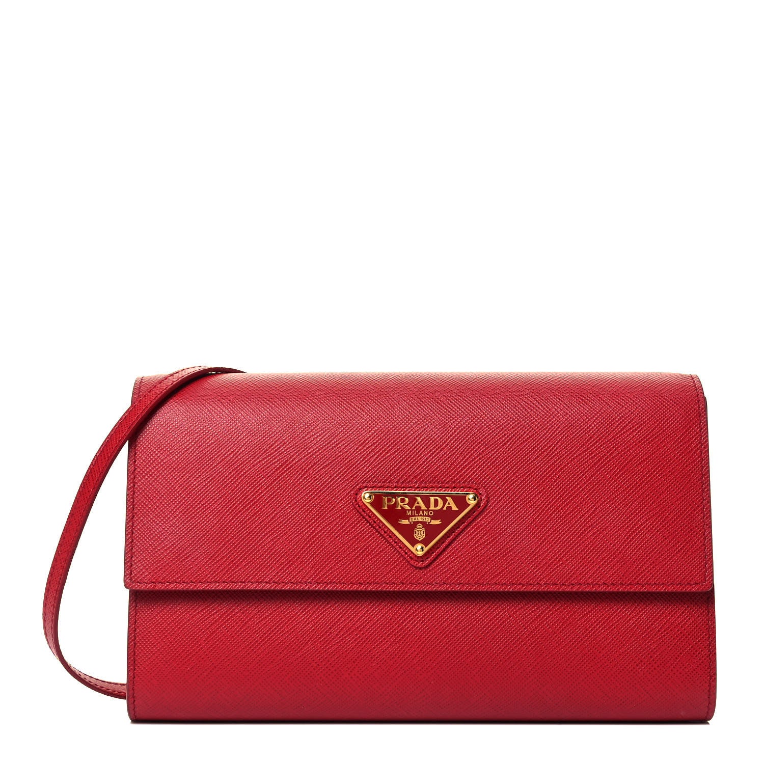 Prada Saffiano Wallet With Shoulder Strap Fuoco 1 of 7