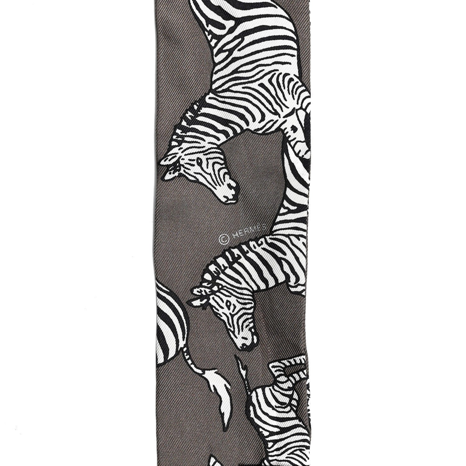 Hermes Silk Les Zebres Twilly Gris Taupe Black White 3 of 4