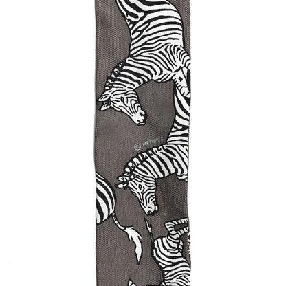 Hermes Silk Les Zebres Twilly Gris Taupe Black White 3 of 4