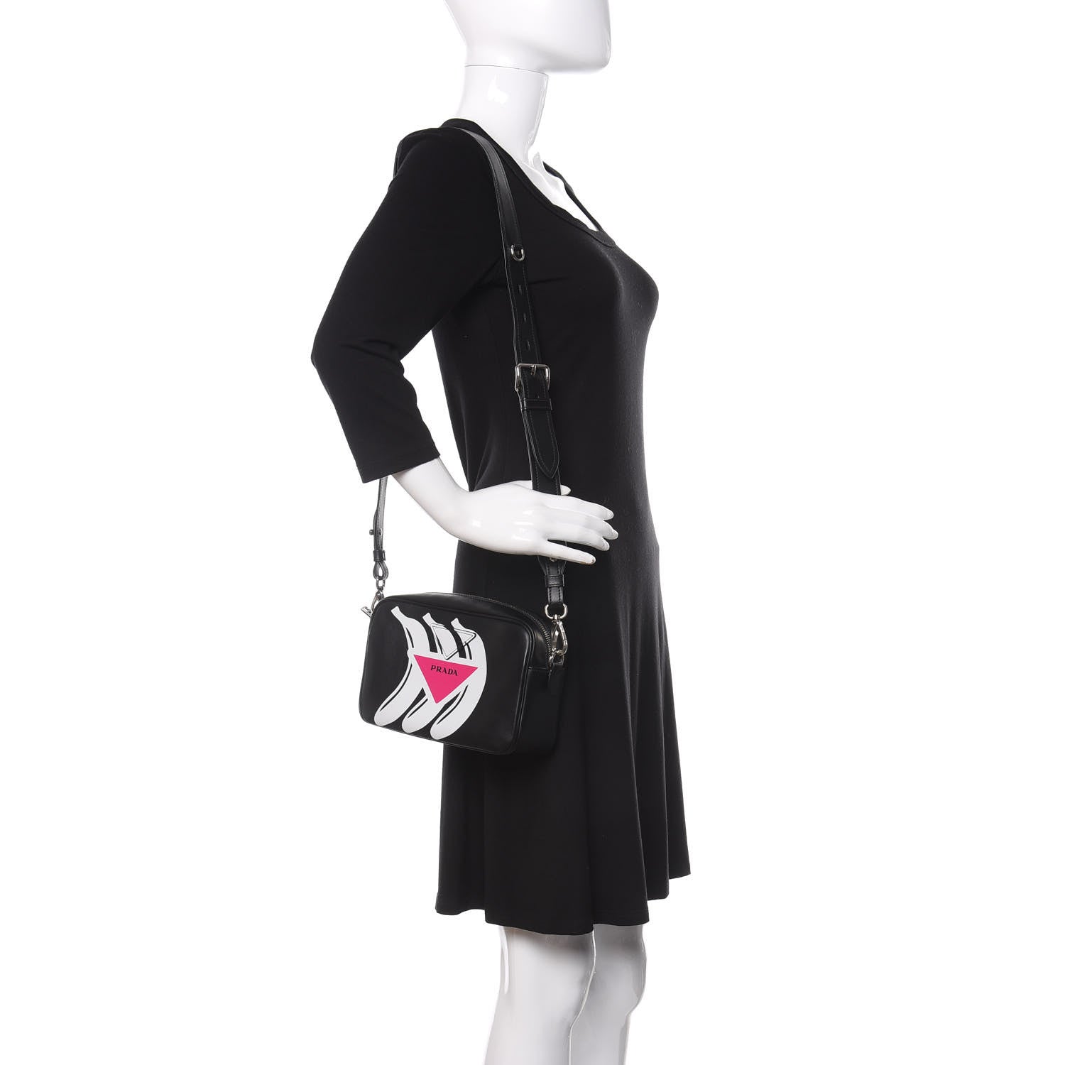 Prada City Calf Banana Print Camera Bag Black Fuchsia 2 of 9