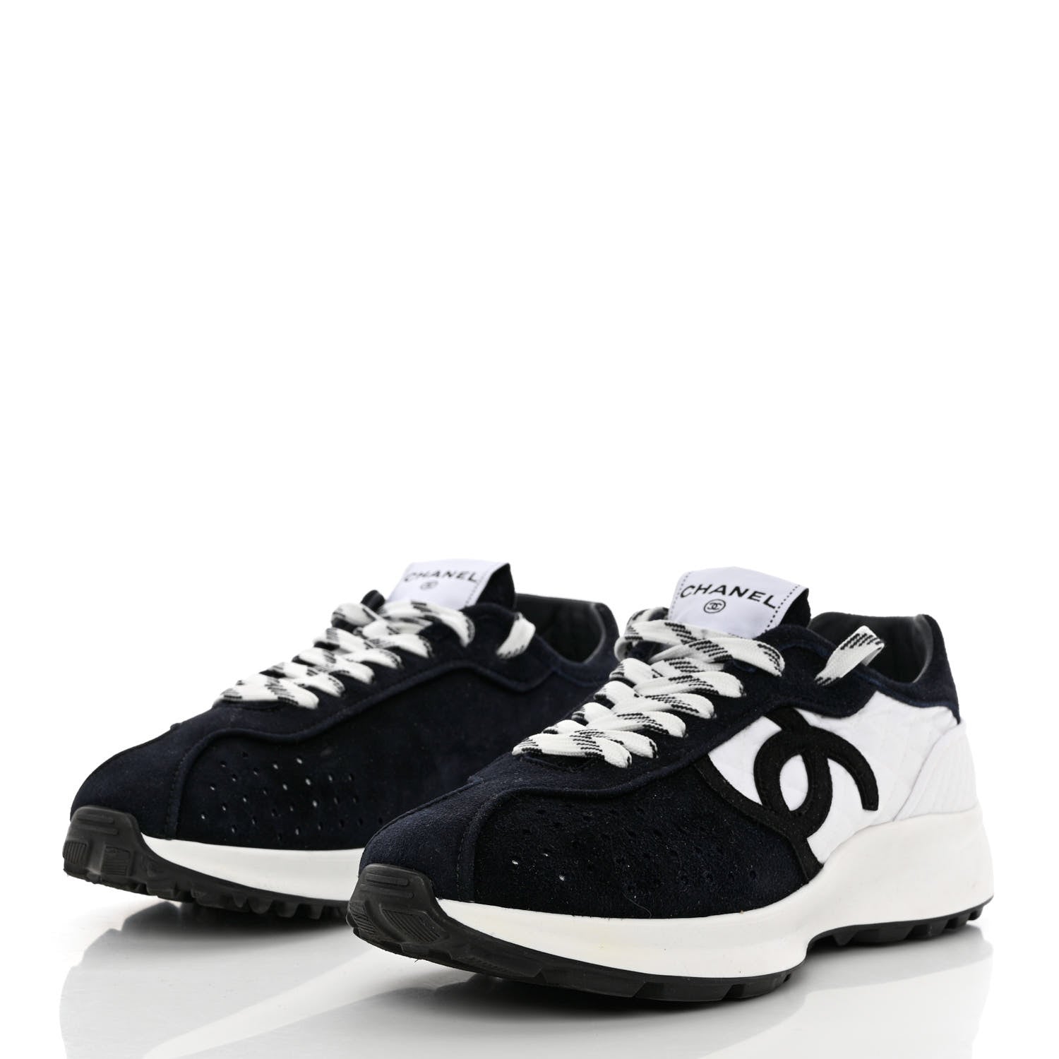 Chanel Fabric Suede Kidskin CC Sneakers 40 Black White 3 of 9