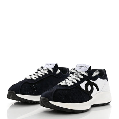 Chanel Fabric Suede Kidskin CC Sneakers 40 Black White 3 of 9
