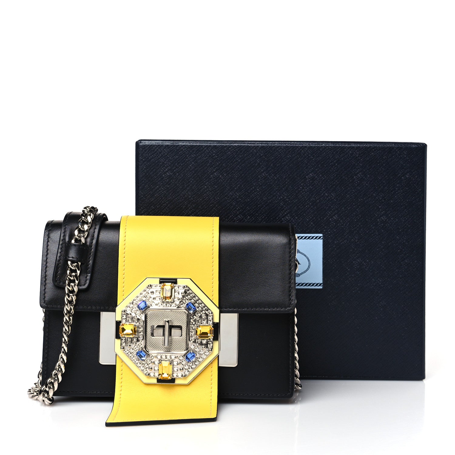 Prada City Calf Crystal Embellished Ribbon Bag Black 9 of 9