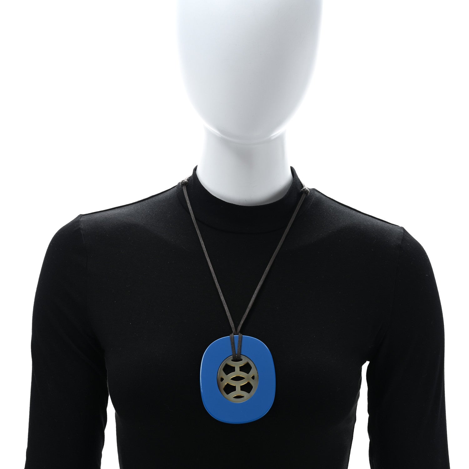 Hermes Buffalo Horn Lacquer Lift Necklace Bleu Saphir 3 of 4