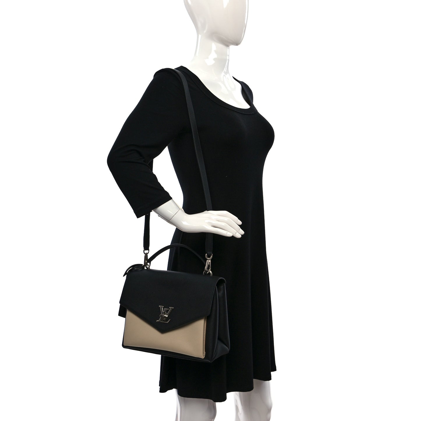 Soft Calfskin My Lockme Top Handle Vanille Black