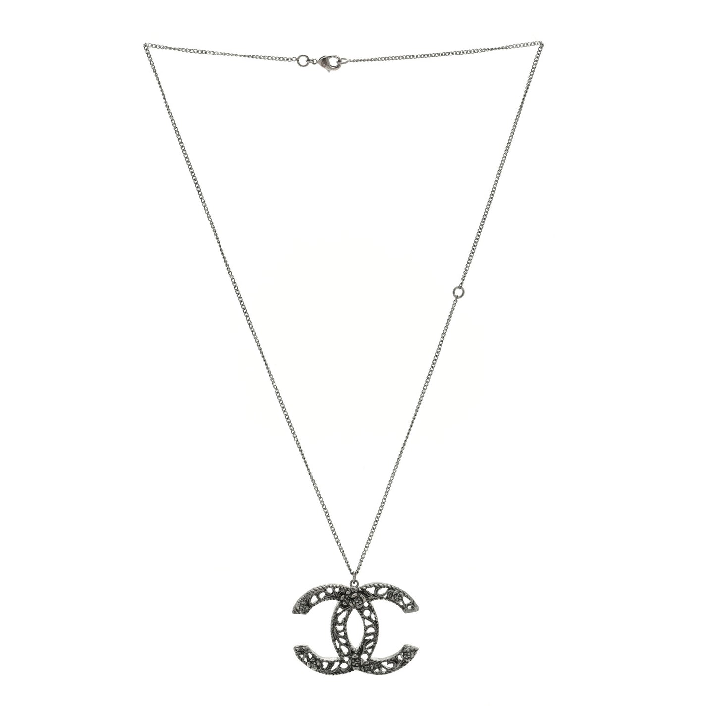 Ruthenium Twisted Camellia CC Pendant Necklace